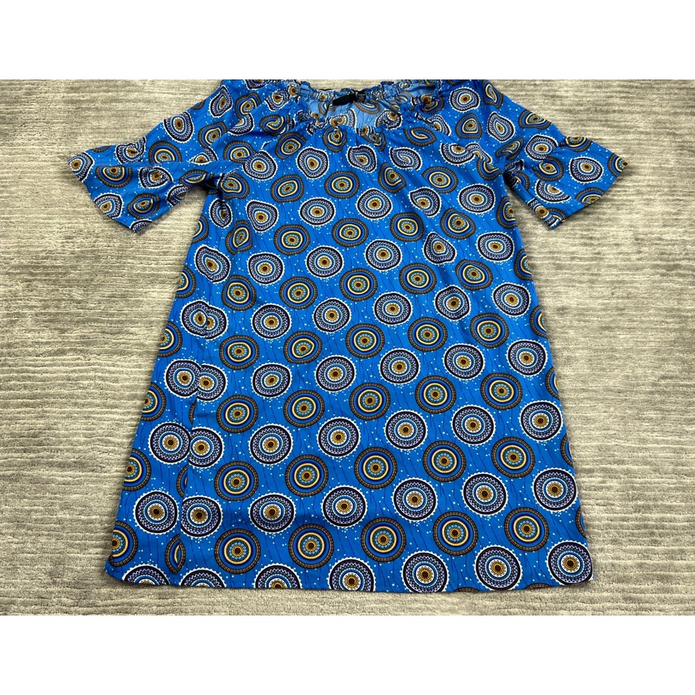 Jaqueline Design Studio Dress Women XL Blue Geometric Mandala Shift Short Sleeve